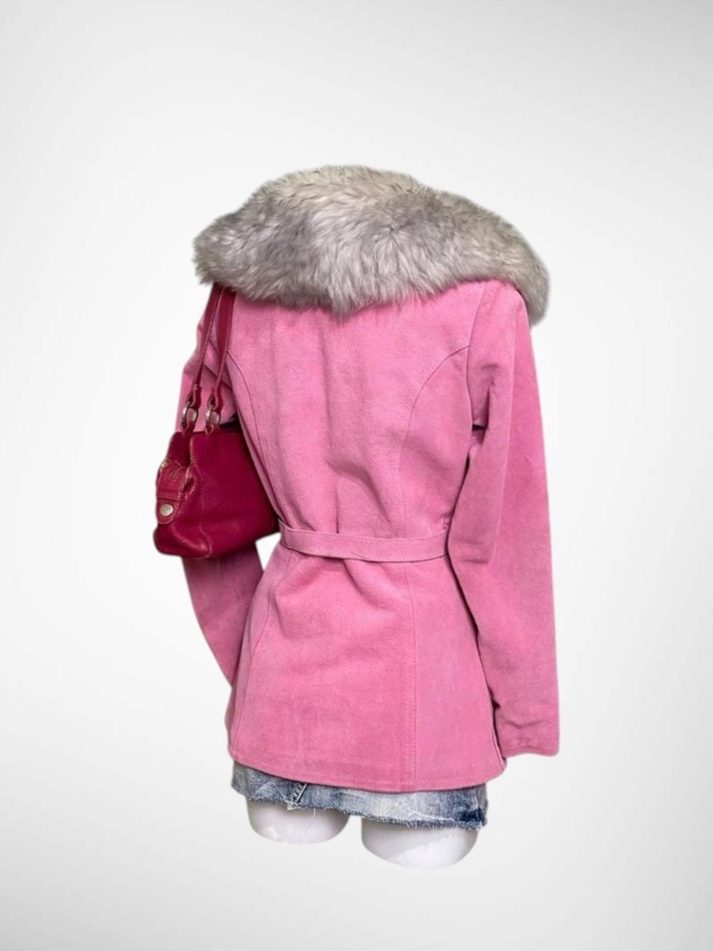 RARE Vintage 60s–70s Gastown Talk LTD Pink Suede Penny Lane Coat w/ Real Fur - Picture 6 of 8
